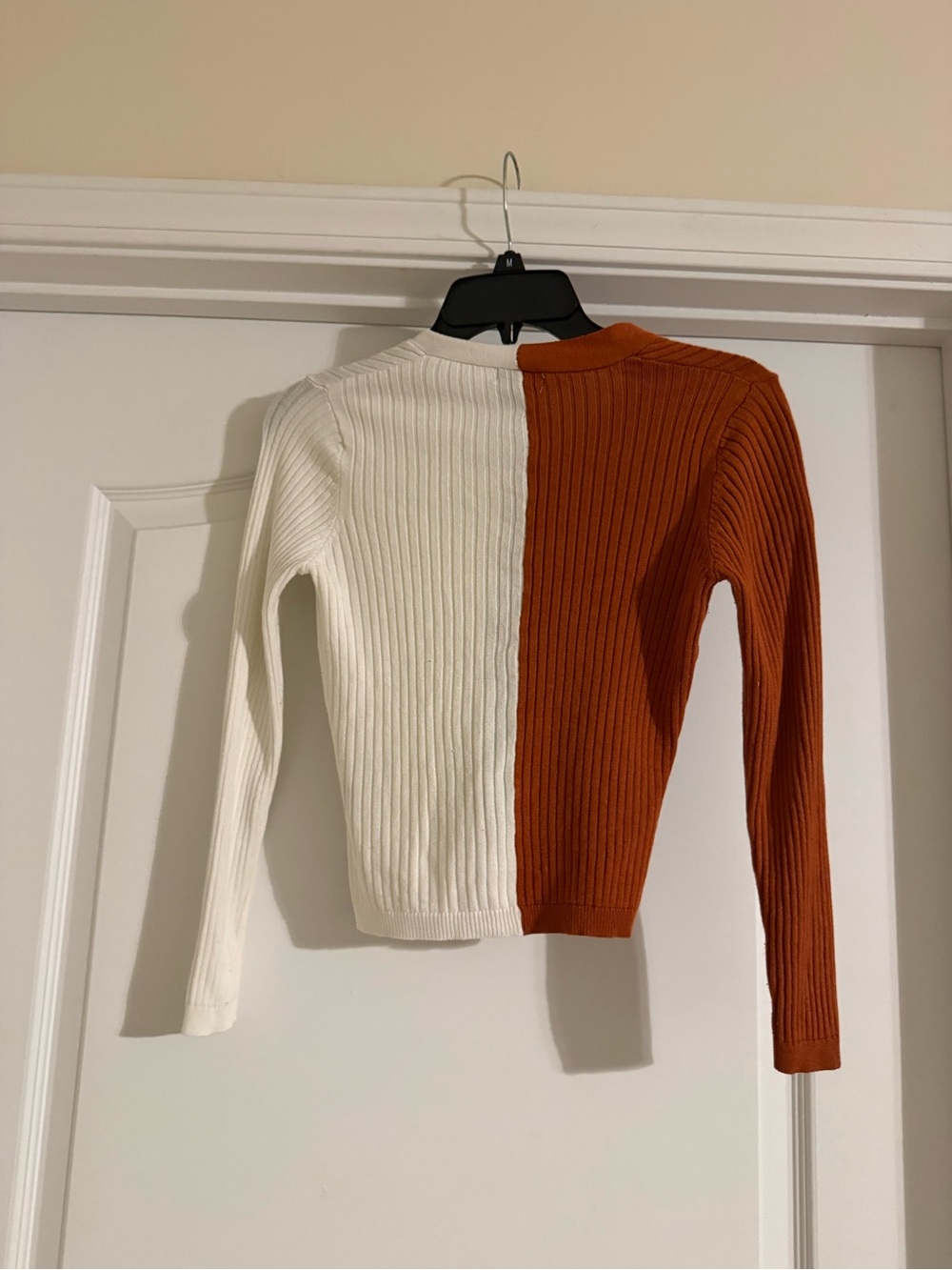 Love Two-Tone Ribbed Button Cardigan - Rust & Cream - Picture 2 of 3